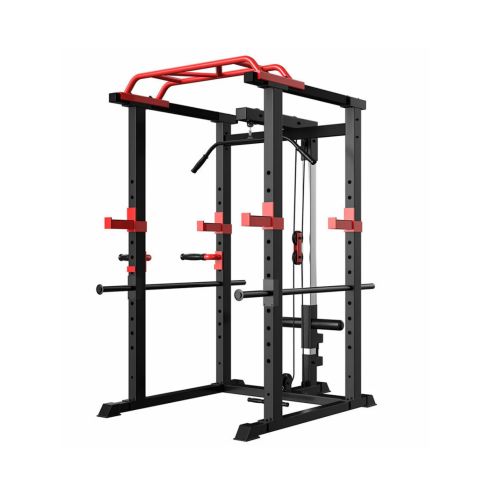 1441 Fitness Heavy Duty Squat Rack & Power Cage with Pull Up Bar and Lat Attachment J008 - Grey Color Frame