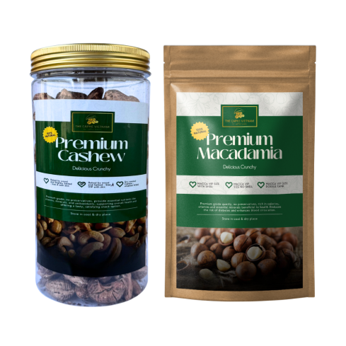 The Caphe Vietnam Combo - Premium Wood Fire Cashew Nuts, Salted 500g | Premium Macadamia Nuts VIP Size 500g - Pack Of 2
