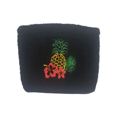 Pamplemousse Black Beach Pouch with Pineapple & Floral Embroidery