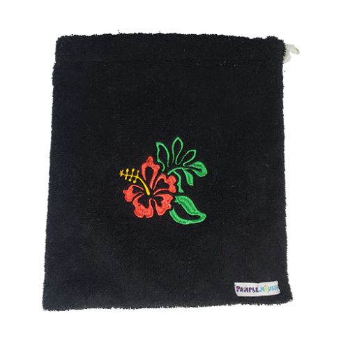 Pamplemousse Black Beach Bag with Floral Embroidery