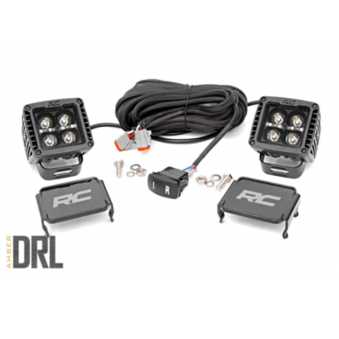 Rough Country Spotlights 2-inch Square Cree Led Lights - (Pair |  Black Series W/ Amber Drl)