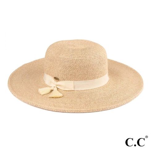 Mixed paper straw sun hat with tassel ribbon
