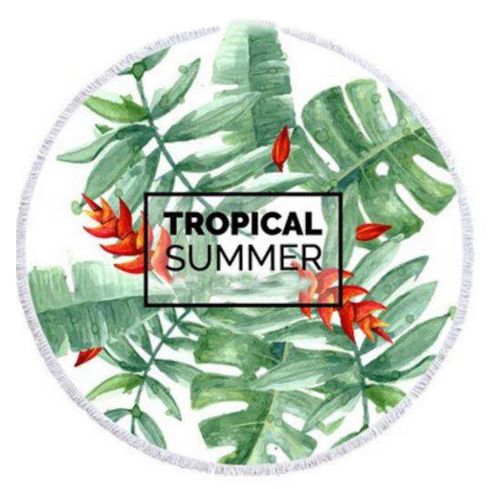 Round Beach Towel With Tropical Summer Palm Leaf Print 