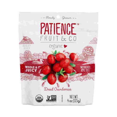 Patience Organic Whole & Juicy Dried Cranberries, Sweetened With Apple Juice 113 g