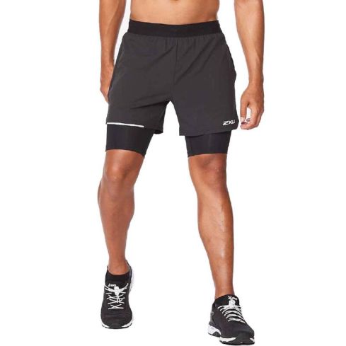 2XU Men's Aero2 Shorts-In-1 5 Inch Shorts -Black- BLK/SRF