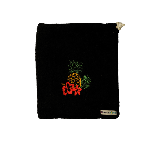 Pamplemousse Black Bag with Pineapple & Floral Embroidery