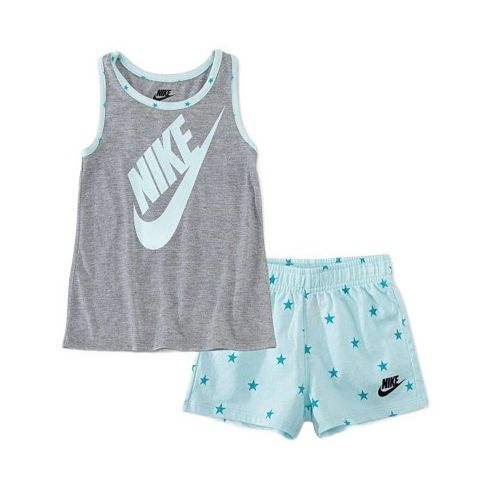 Nike Toddler Girls 2-Pc. Star Futura Logo Tank & French Terry Shorts Set, Light Teal/Grey