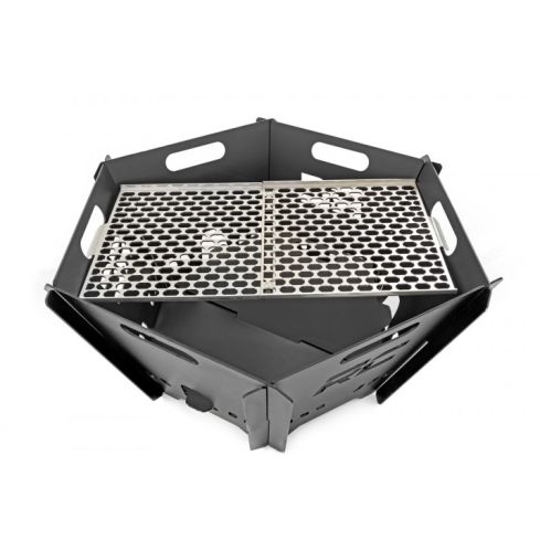 Rough Country Overland Collapsible Fire Pit With Stainless Steel Grill Grate And Fire Pit Accessory Kit