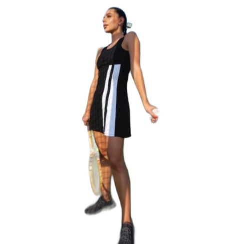 Lioness Women's Tennis Dress Black color with white stripes