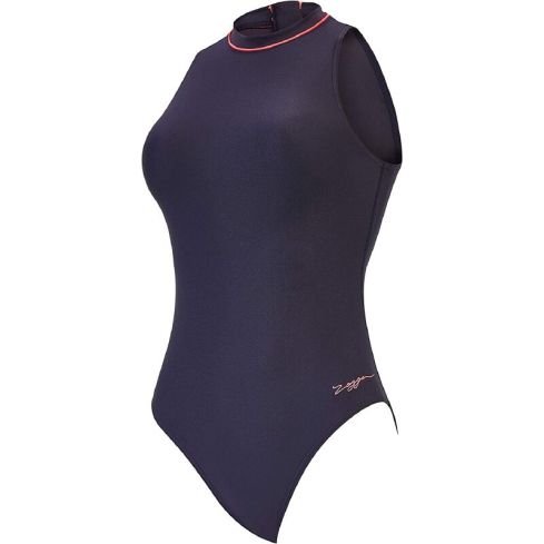 Zoggs Cable Zipped Hi Neck One Black Piece Ladies 