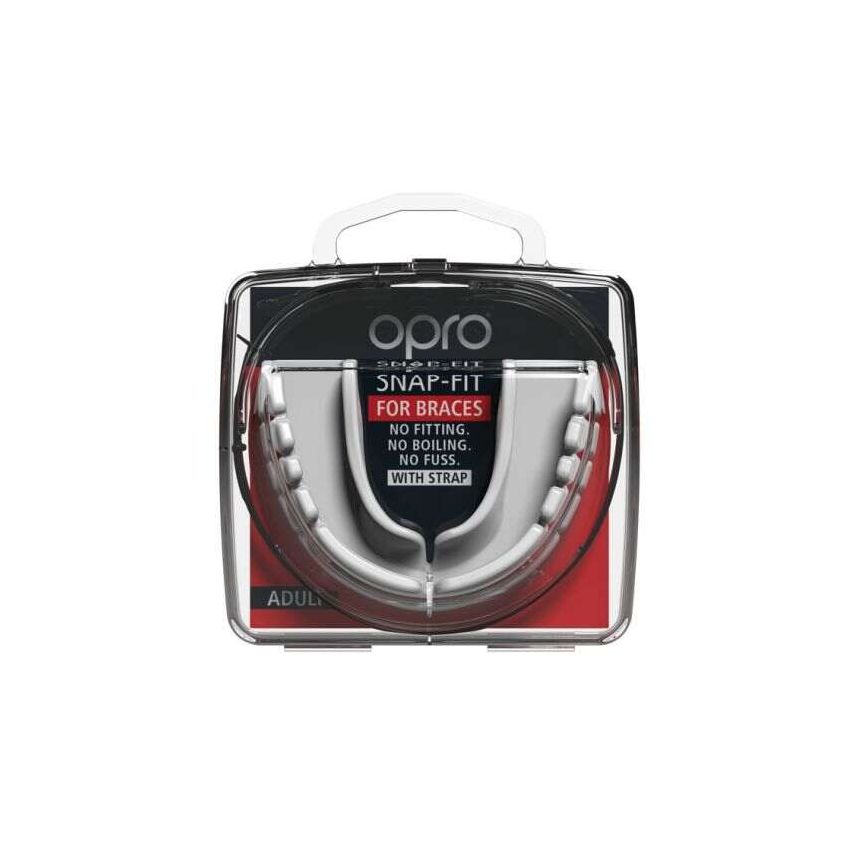 Opro Mouthguard Snap-Fit Braces Full Pack+Strap  White