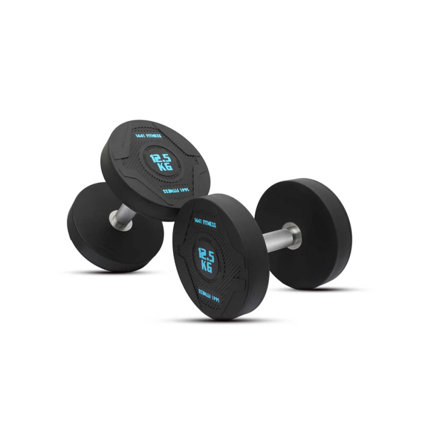 1441 Fitness PU Rubber Round Dumbbells 2.5 To 50 Kg - (Sold As Pair)