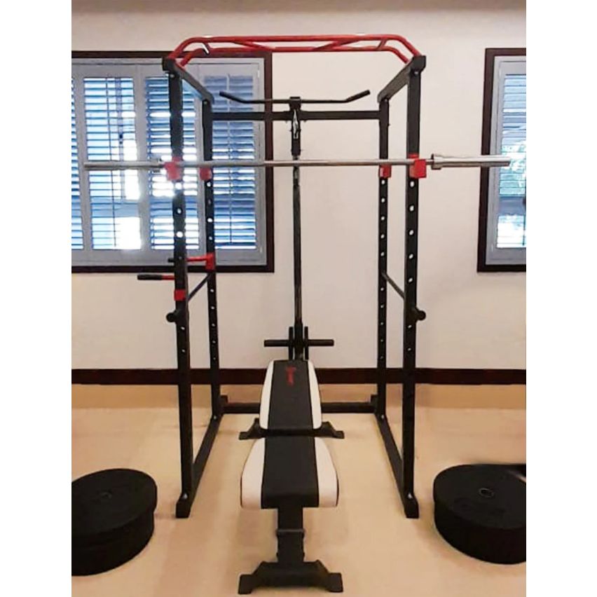 1441 Fitness Heavy Duty Squat Rack & Power Cage with Pull Up Bar and Lat Attachment J008 - Grey Color Frame