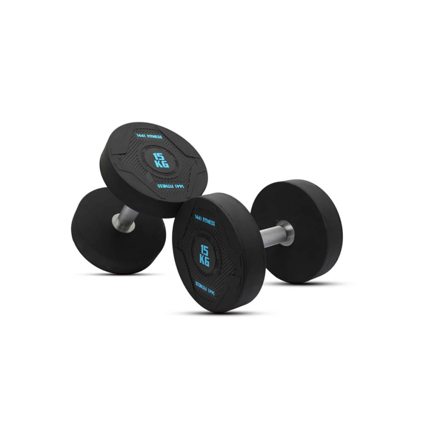 1441 Fitness PU Rubber Round Dumbbells 2.5 To 50 Kg - (Sold As Pair)