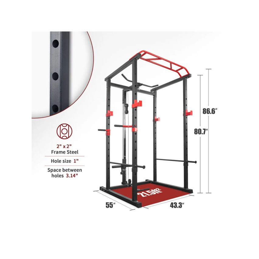 1441 Fitness Heavy Duty Squat Rack & Power Cage with Pull Up Bar and Lat Attachment J008 - Grey Color Frame