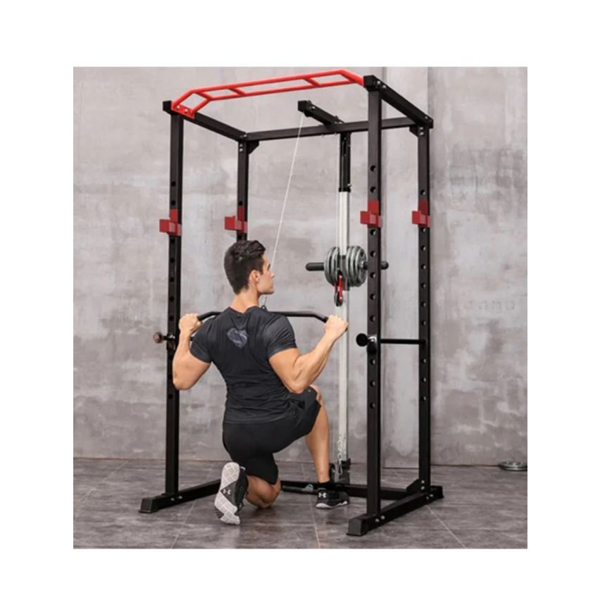 1441 Fitness Heavy Duty Squat Rack & Power Cage with Pull Up Bar and Lat Attachment J008 - Grey Color Frame