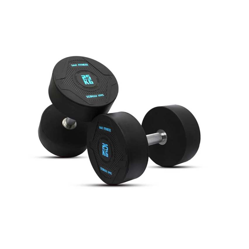 1441 Fitness PU Rubber Round Dumbbells 2.5 To 50 Kg - (Sold As Pair)