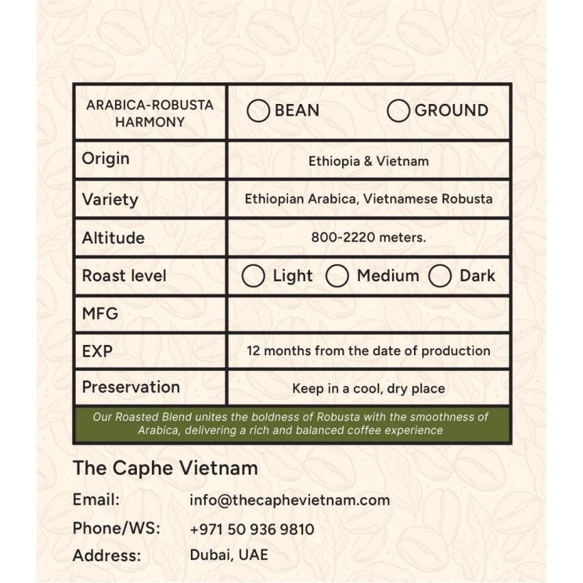 The Caphe Vietnam Roasted Blend Premium Whole Beans Coffee 1kg