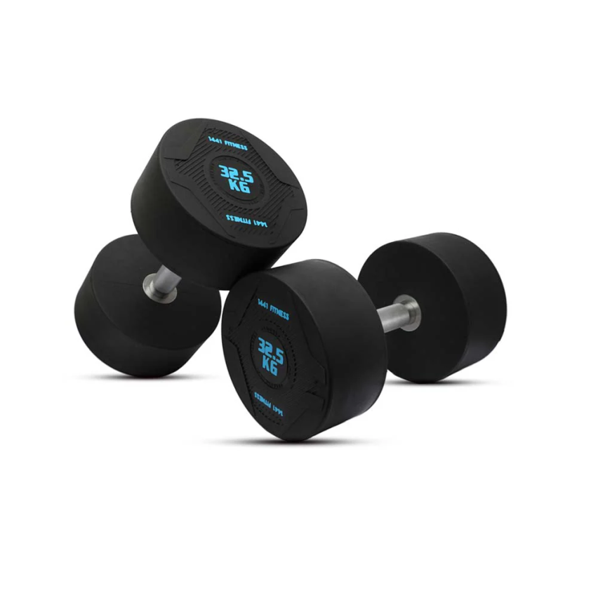 1441 Fitness PU Rubber Round Dumbbells 2.5 To 50 Kg - (Sold As Pair)