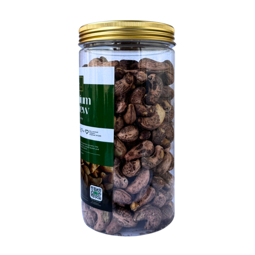 Premium Wood Fire Roasted Cashews, Slightly Salted With Skin Size A VIP Cashew-500G