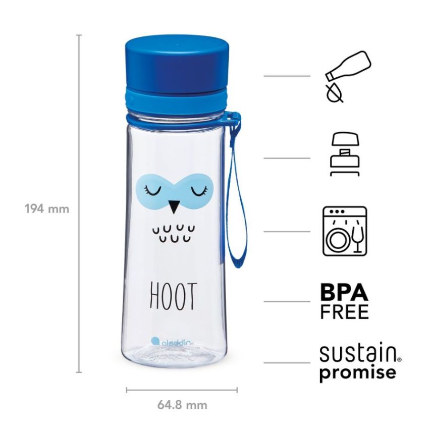 Aladdin My First Aveo Owl Water Bottle for Kids 0.35L Blue