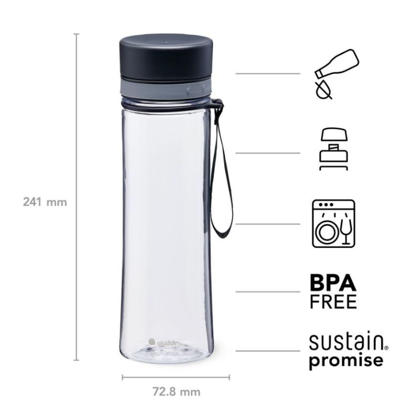 Aladdin Aveo Water Bottle 0.6L New Design Clear & Grey