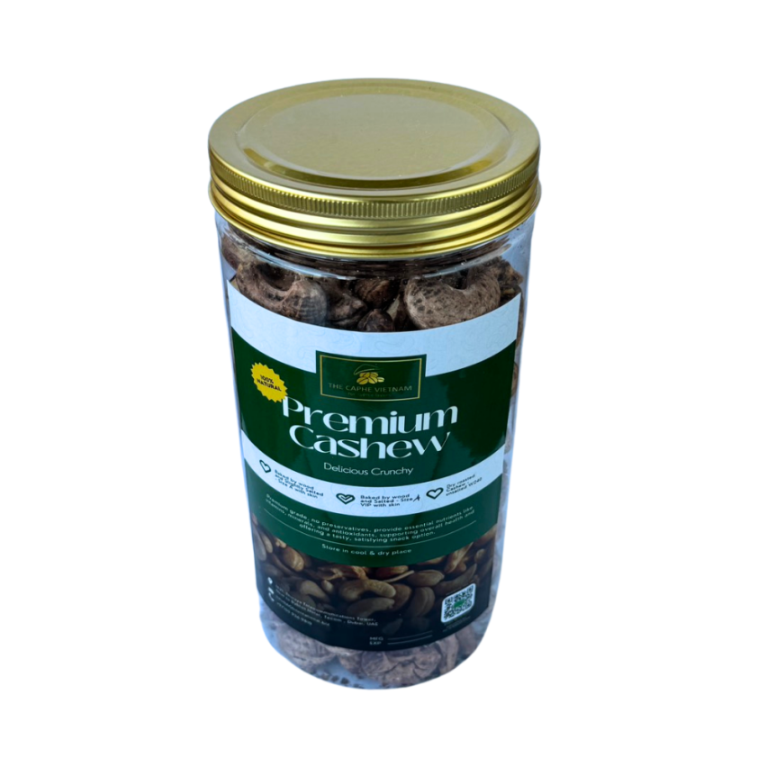 Premium Wood Fire Roasted Cashews, Slightly Salted With Skin Size A VIP Cashew-500G
