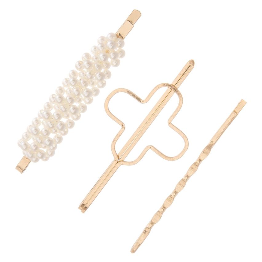 Ivory Pearl Hair Pin Set in Worn Gold