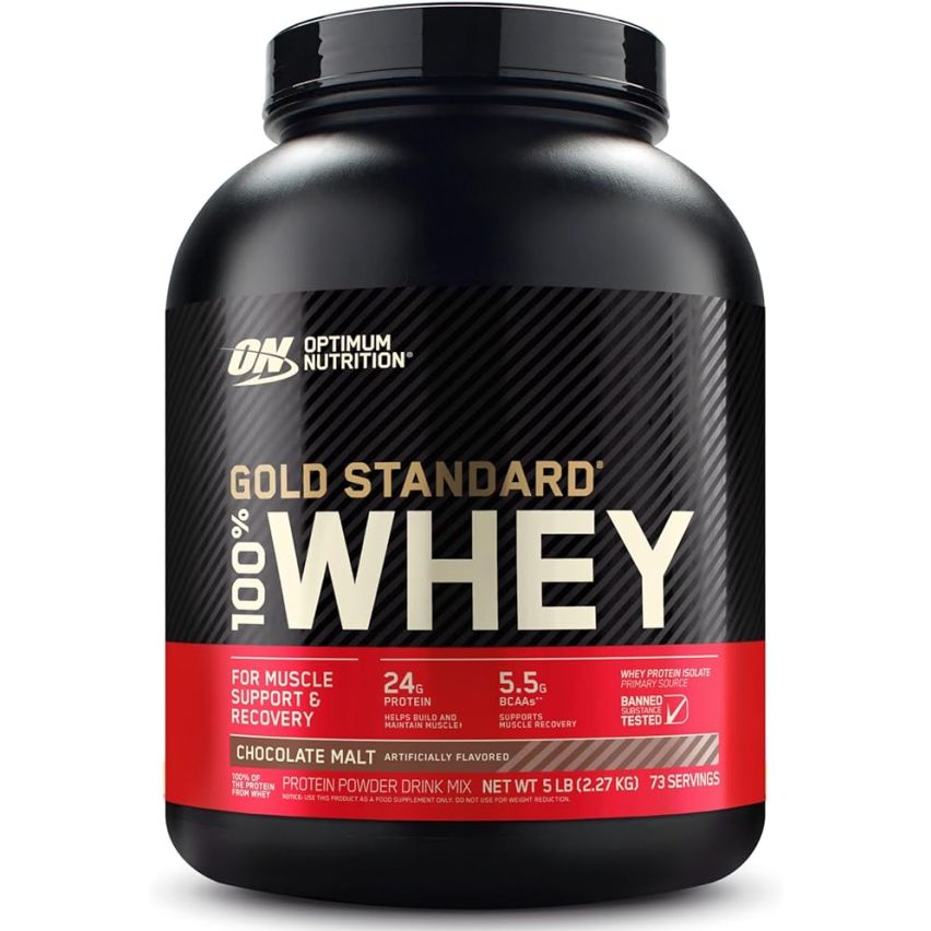 Optimum Nutrition (ON) Gold Standard 100% Whey Protein Powder Primary Source Isolate, 24 Grams of Protein for Muscle Support and Recovery- 5 Lbs, 73 Servings
