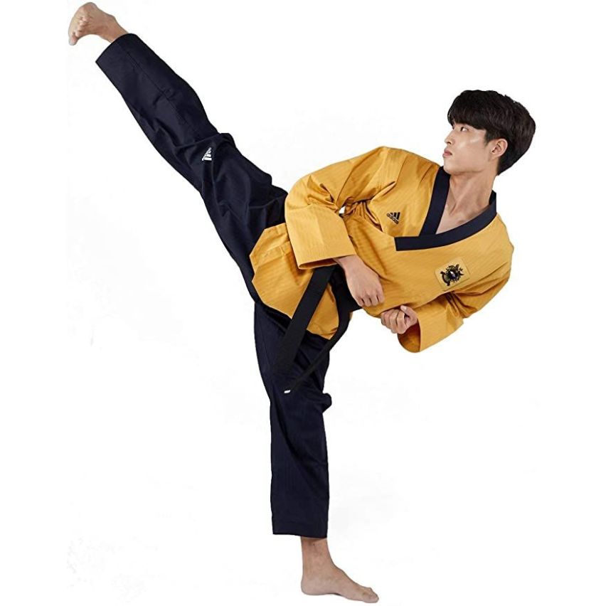 Adidas Poomsae Premium Taekwondo Uniform - Yellow Dark Blue