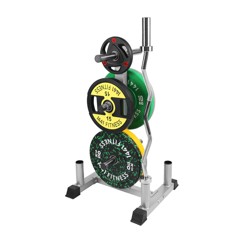 1441 Fitness 3 Tier Olympic Plate Tree with 4 Bar Holder 