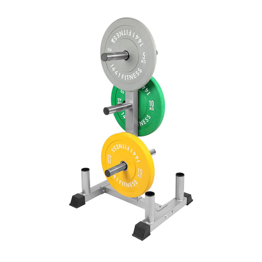 1441 Fitness 3 Tier Olympic Plate Tree with 4 Bar Holder 