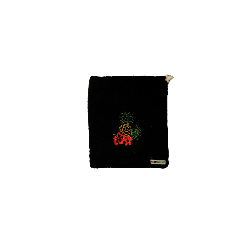 Pamplemousse Black Bag with Pineapple & Floral Embroidery