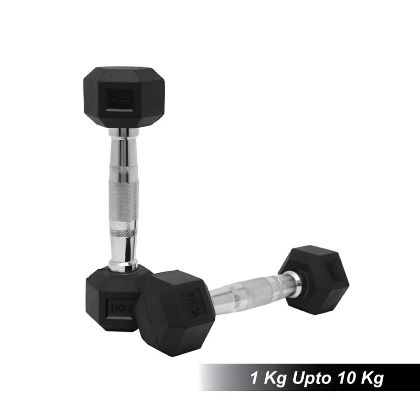 1441 Fitness Hex Rubber Dumbbell (Sold As Pair) - 1 Kg To 10 Kg