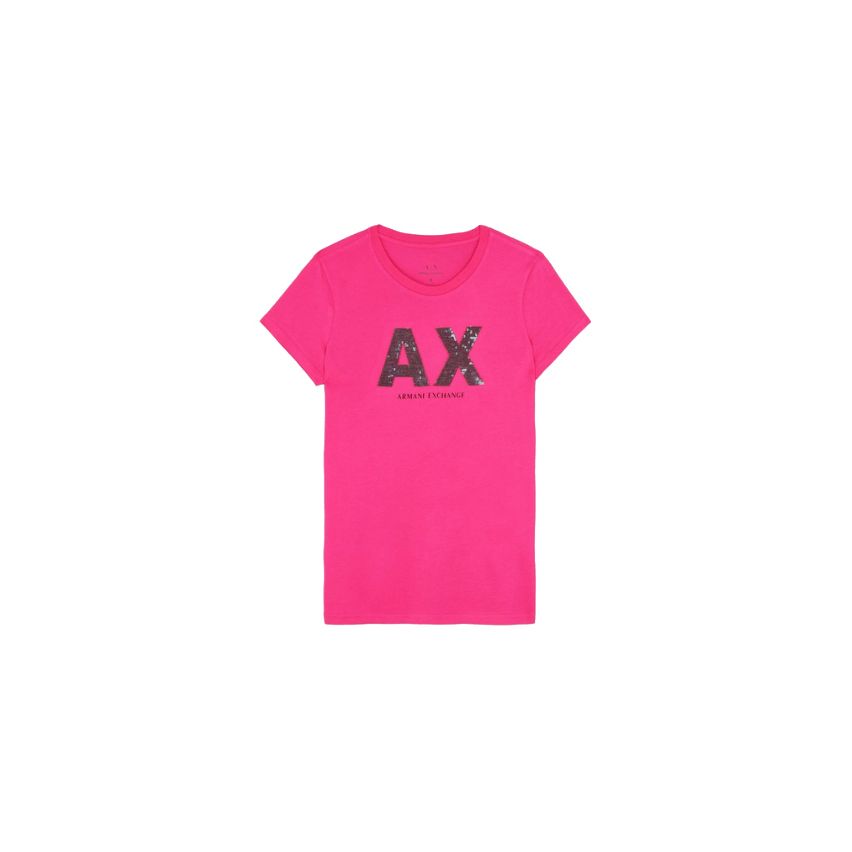 Armani Exchange Women's  Textured Sparkle Logo Short Sleeve  T-Shirt , Size XL