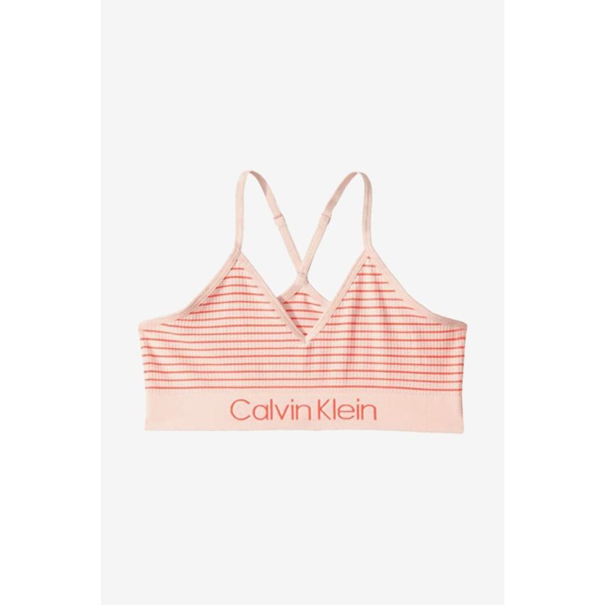 Calvin Klein's Racerpack Striped pink lemon Sports Bra, Size M (7/8)