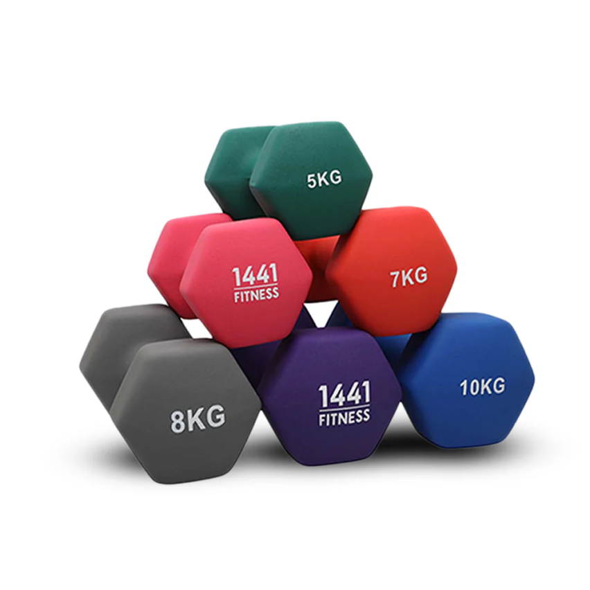 1441 Fitness Neoprene Hex Dumbbells 1 to 10 KG (Sold as Pair)