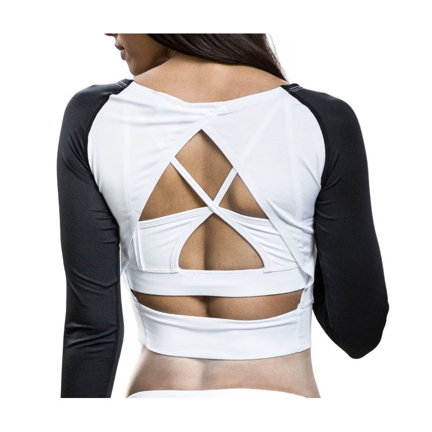 Workout Empire - Women's Imperial Cropped Longsleeve Pearl -White/Obsidian Black
