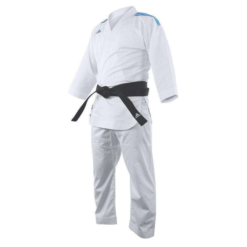 Adidas Adizero Karate Uniform (Blue Stripes) - White/Blue