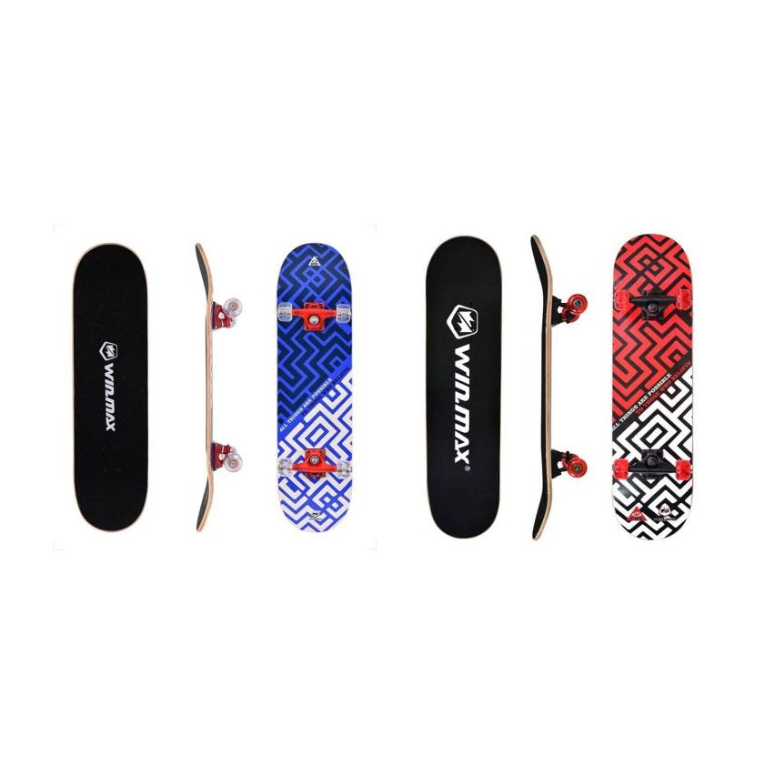 WinMax Skateboard, Beginners and Adults, 9 Ply Double Deck, 50 x 36 mm PU Wheel Maze 