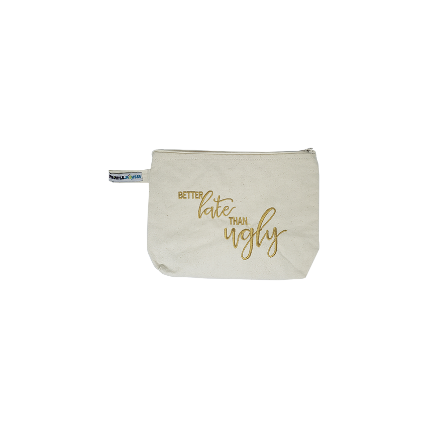 Pamplemousse Better Late Than Ugly Canvas Pouch - Gold Embroidery