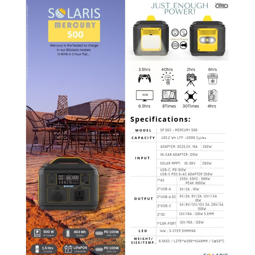 Solaris Portable Power stations - MERCURY 500