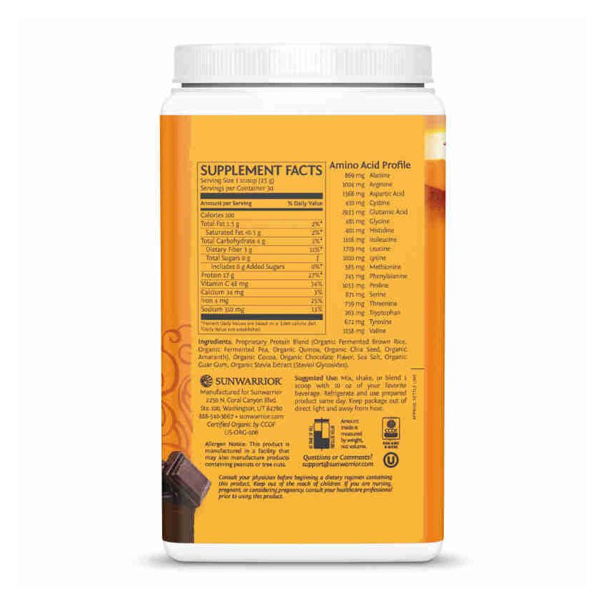 Sunwarrior Classic Plus Clean & Simple | Plant-Based | Keto-Friendly |Vegan |Organic Protein Powder Chocolate 750 g