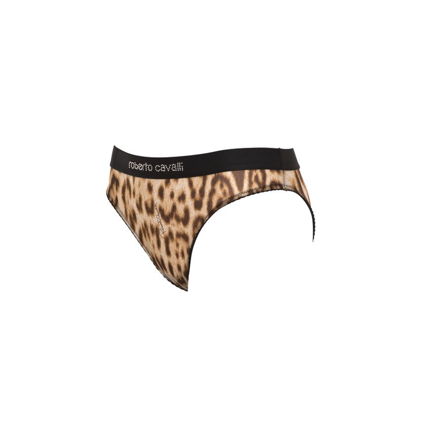 Roberto Cavalli's Tiger Print Panties with Glitter Logo, Size 42-42