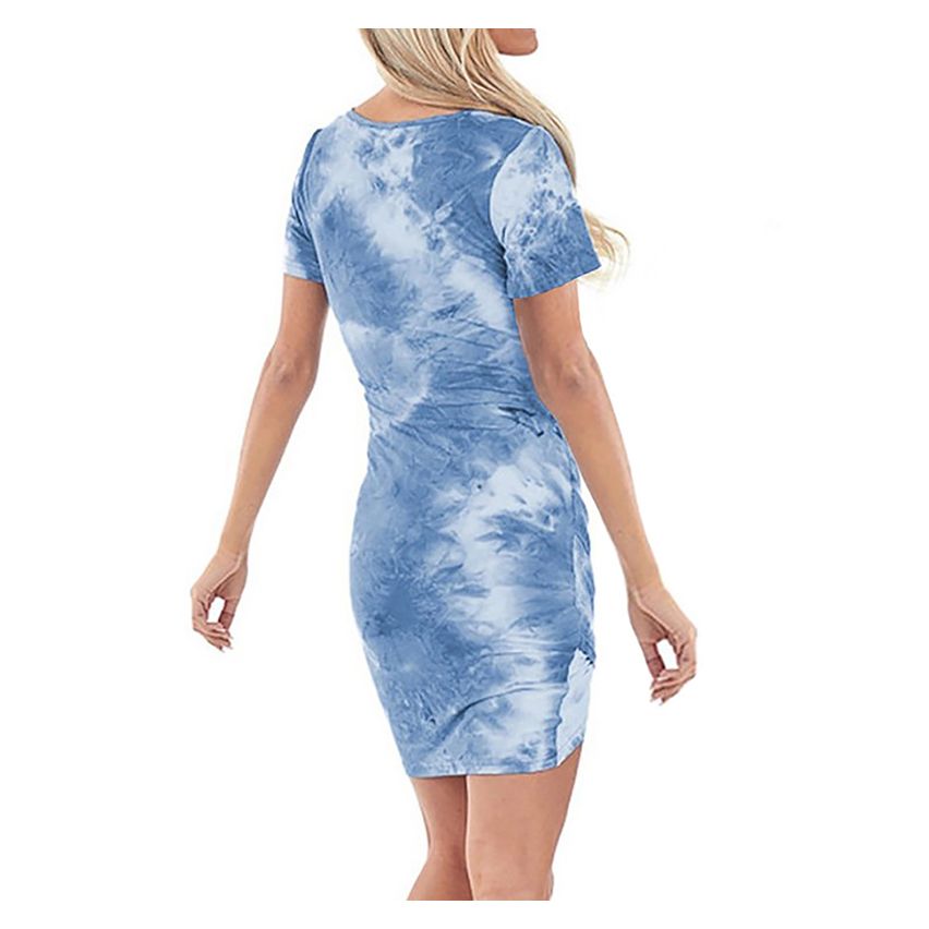 Lizzy Blue V Neck Tie Dye Print Dress, Size M