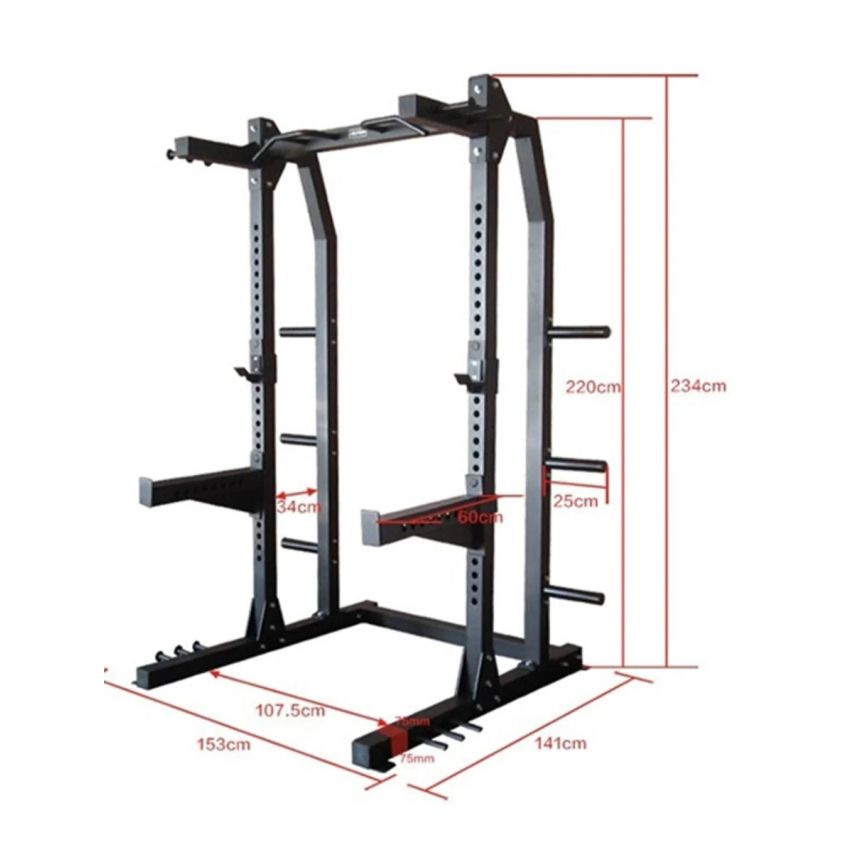 1441 Fitness Heavy Duty Semi Commercial Half Cage Squat Rack with Pull Up Bar J611 - 1441 Fitness