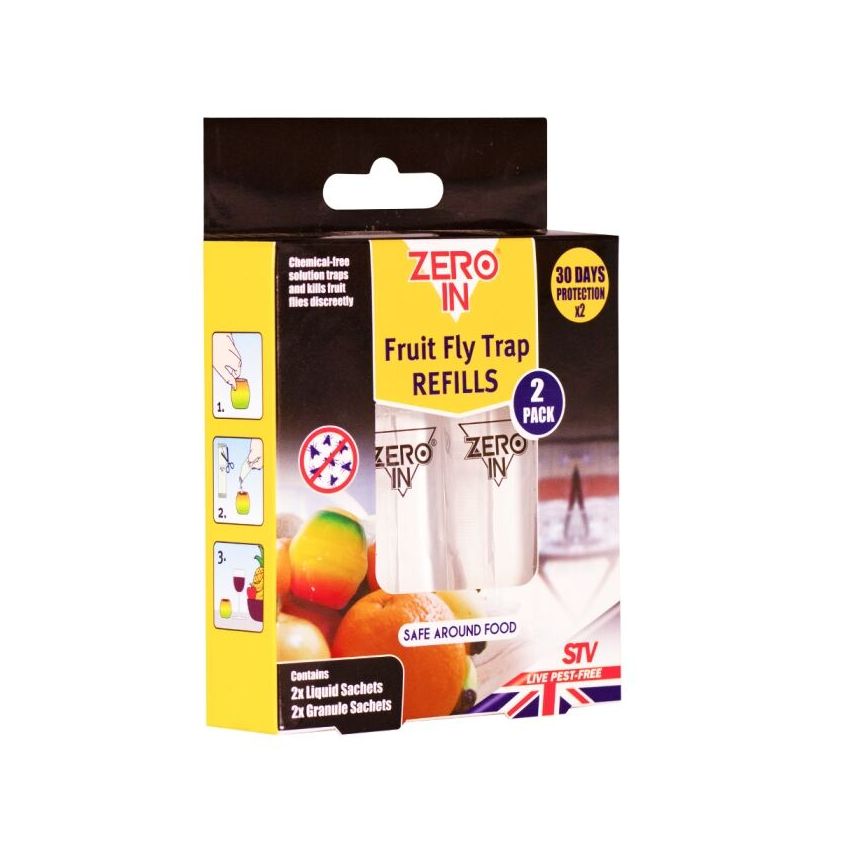 Fruit Fly Traps & Refill Sachets Twin Pack Non Toxic Chemical Free Fly Traps